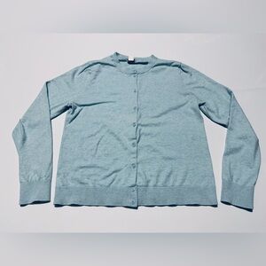 J Crew Women’s Light Teal Blue Button Down Cardigan Sweater Sz Lg 100% cotton